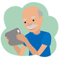 Illustration von einem älteren Herrn auf dem Smartphone