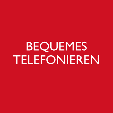 Rotes Quadrat mit Text Bequemes Telefonieren