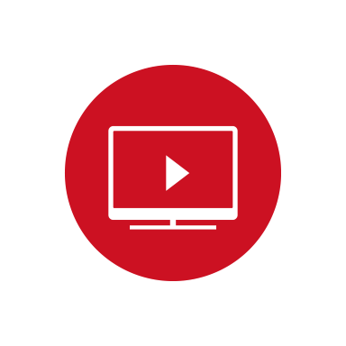 Rotes, rundes Bernafon Konnektivität-Symbol mit Smart-TV in der Mitte
