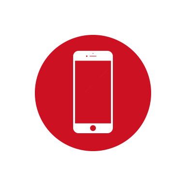 Rotes, rundes Bernafon Konnektivität-Symbol mit Smartphone in der Mitte