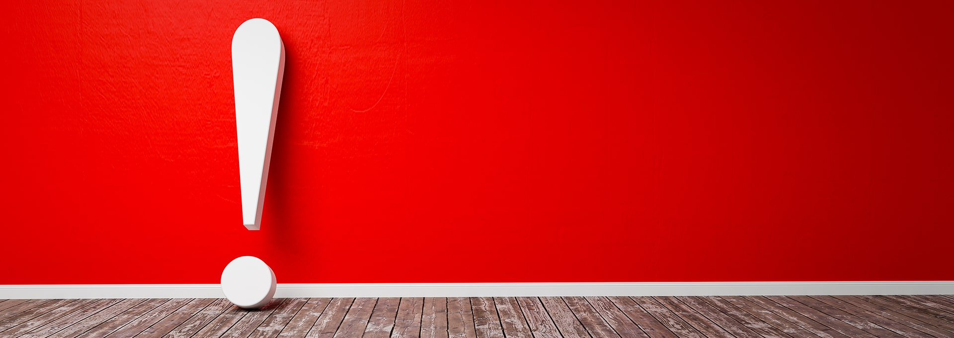 Point d'exclamation blanc sur fond rouge.