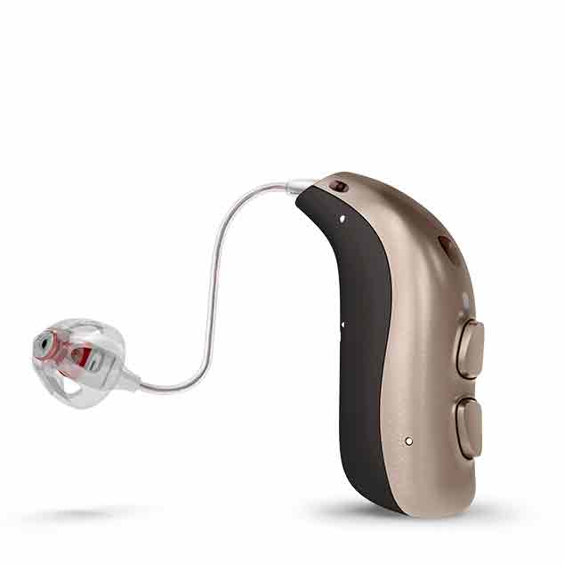 Zauszne aparaty słuchowe Bernafon miniRITE T R z technologią DECS dla użytkowników z ubytkiem słuchu od lekkiego do głębokiego.