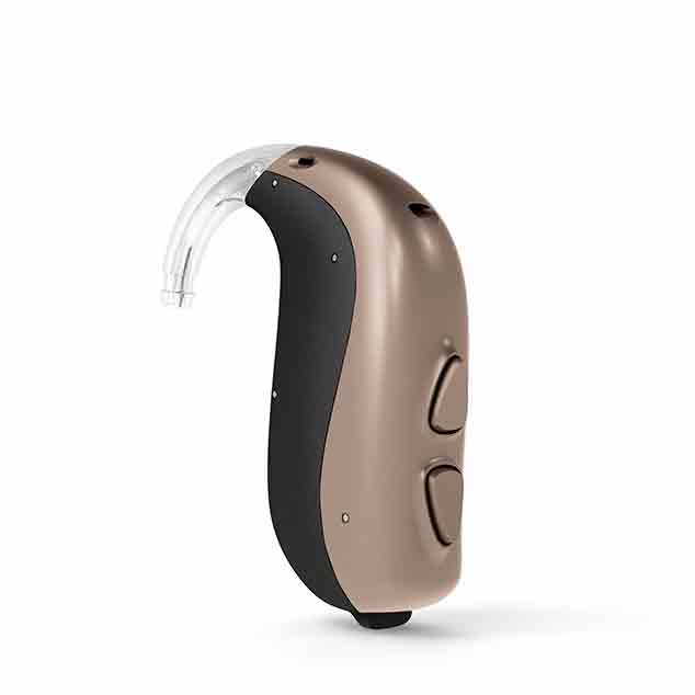 Bernafon BTE105 behind-the-ear hearing aids featuring DECS technology for users with mild to profound hearing losses. 