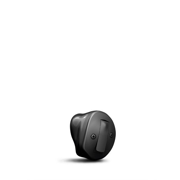 Black, wireless Bernafon Alpha in-the-canal (ITC) hearing aid 