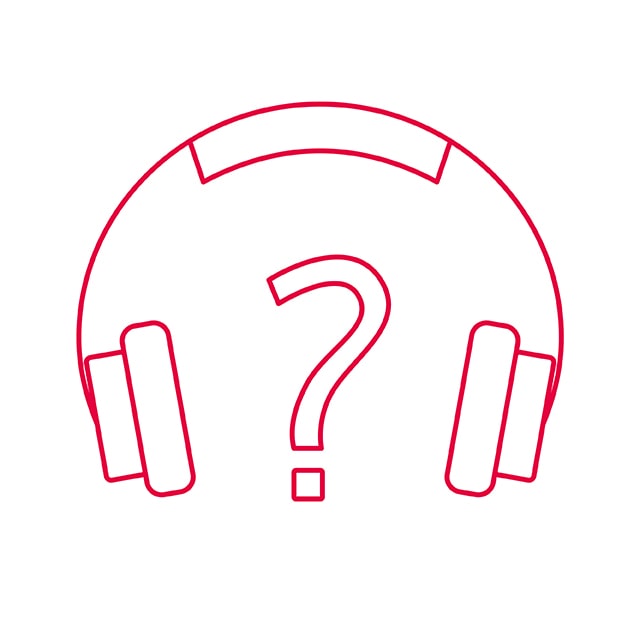 Illustration af hovedtelefoner med et spørgsmålstegn i midten, der viser muligheden for at tage en online høretest