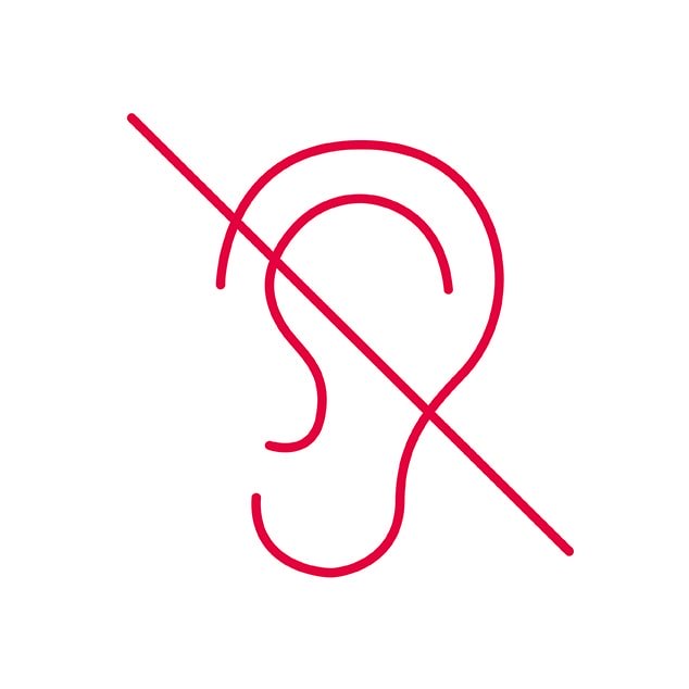 Ilustracja ucha z przekreśloną linią