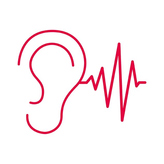 illustration de l'oreille avec une onde sonore qui y entre.