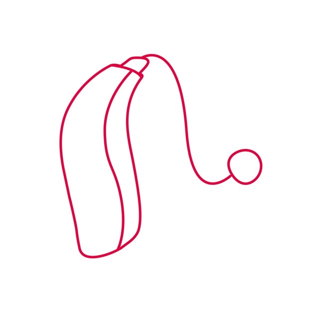 Röd illustration av en bakom örat hörapparat