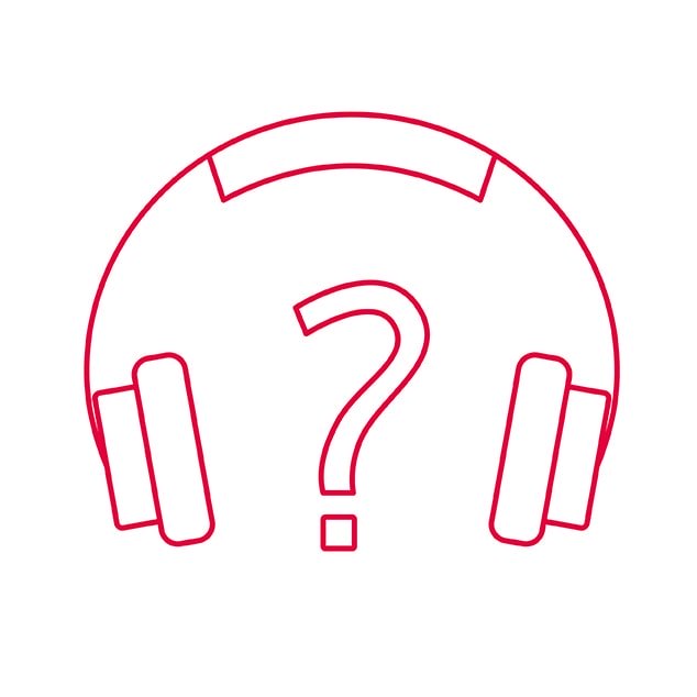 Illustration af hovedtelefoner med et spørgsmålstegn i midten, der viser muligheden for at tage en online høretest