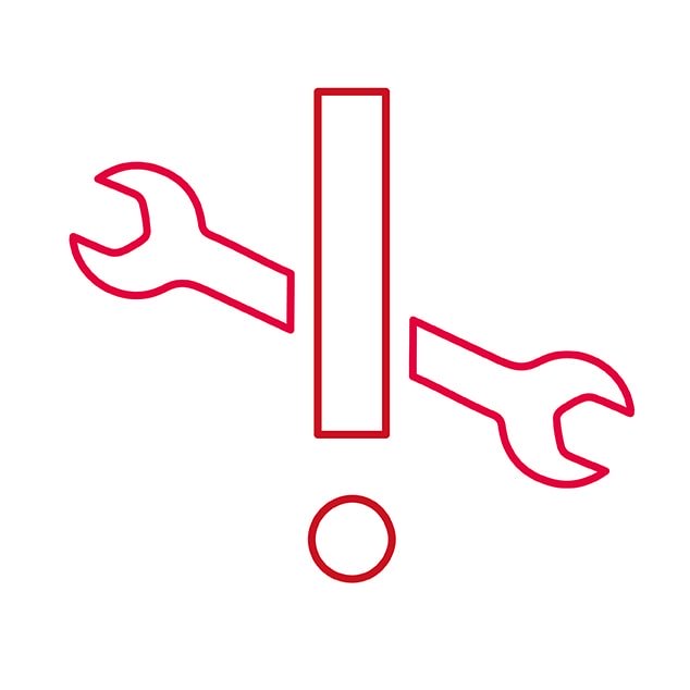 Illustration af en skruenøgle med et udråbstegn foran
