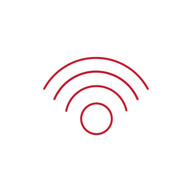 Icono rojo de conectividad inalámbrica Bernafon