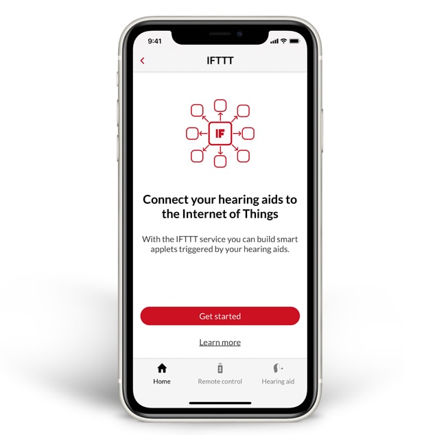Telefon, der viser funktionaliteten Internet of Things (IoT) i appen Bernafon EasyControl Connect