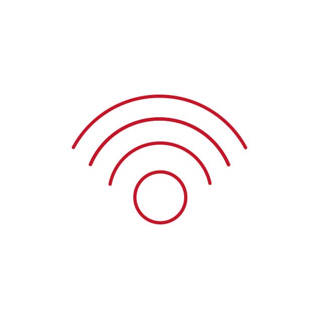Rødt ikon, der illustrerer Bernafons trådløse konnektivitet