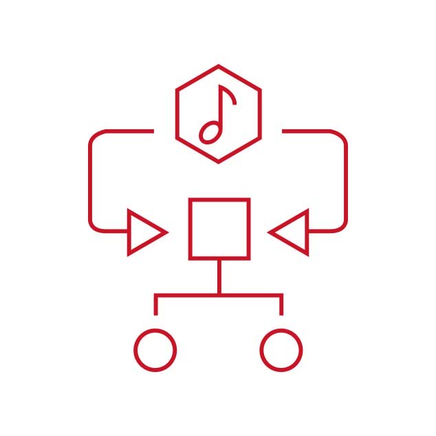 Icona rossa che rappresenta l'algoritmo specifico della musica nel programma Music Esperience degli apparecchi Bernafon Alpha