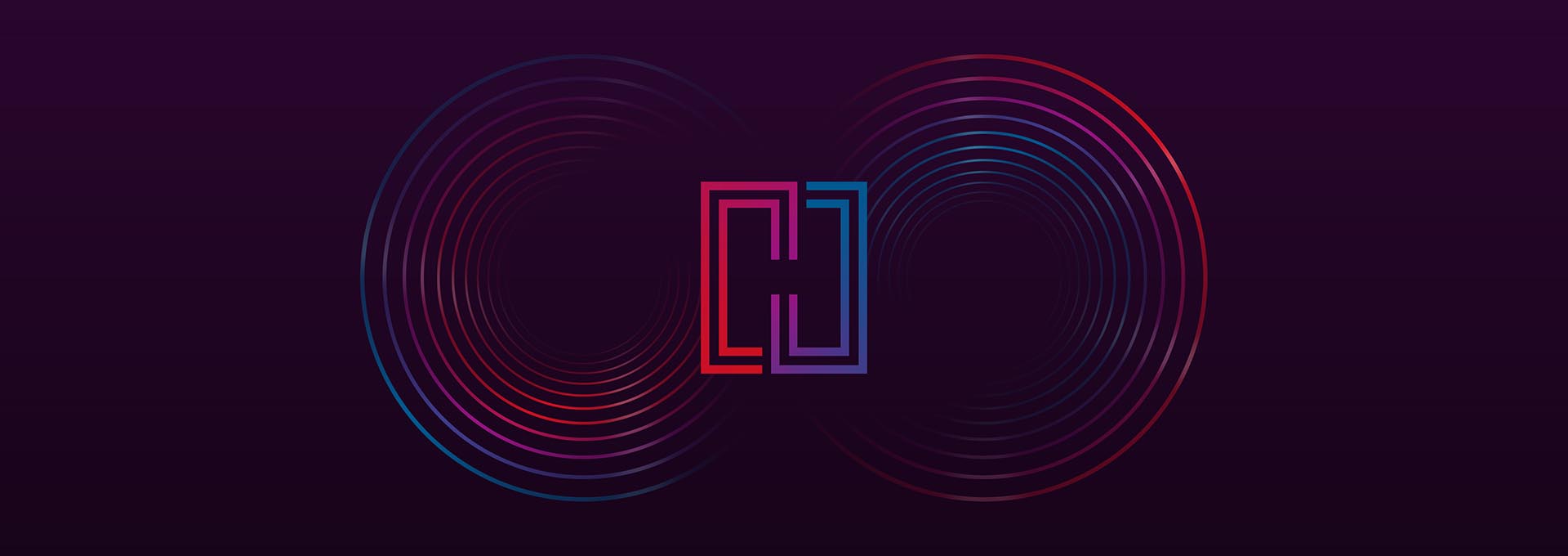 Hybrid Technology logo of Bernafon Alpha XT hearing aids surrounded by red and blue circular lines on dark background