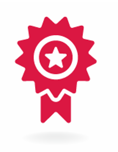 Icono rojo de un premio que representa la competencia tecnológica de Bernafon