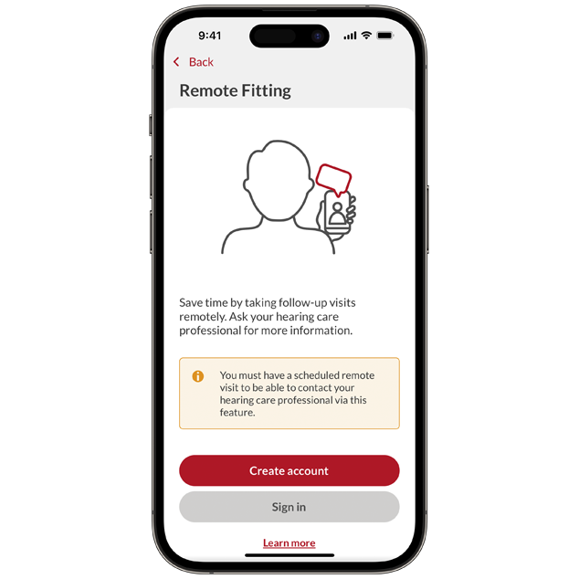 iPhone 14 with Bernafon App showing Create account screen