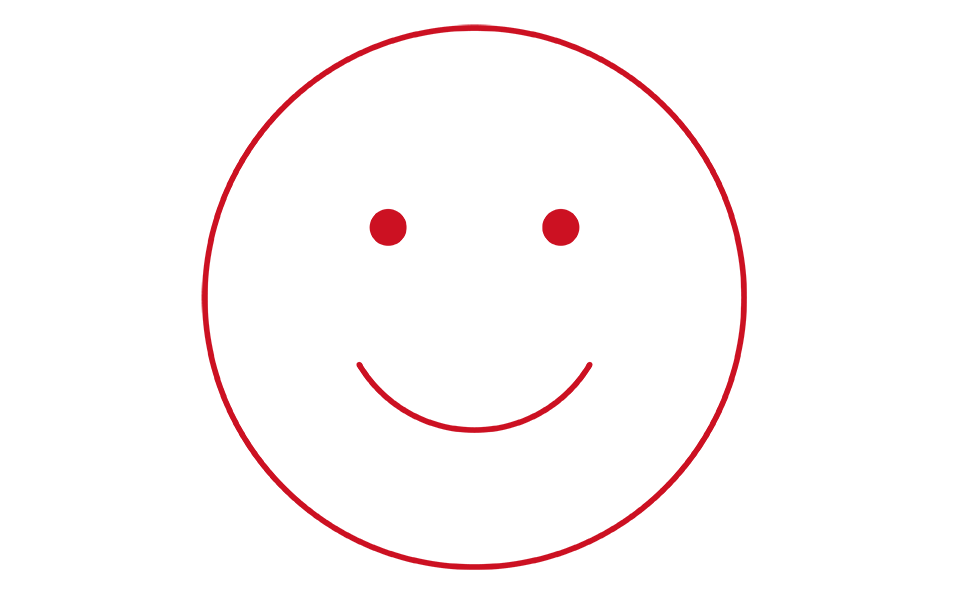 Piirroskuva hymyilevistä kasvoista osoittamassa Bernafon etäsovituspalvelun miellyttävää asiointia