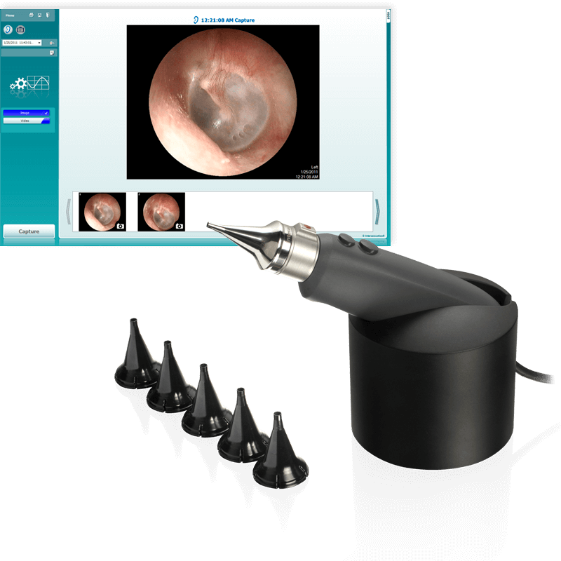 Interacoustics Viot, et høreapparat tilpasningssystem med en stor skærm, der viser auditive data, og et tastatur til indtastning af data