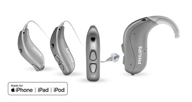 Übersicht über alle Philips HearLink Hinter-dem-Ohr Hörgeräte, die "Made for  iPhone" sind.