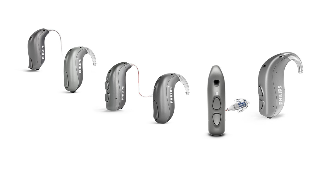 Philips HearLink hearing aids portfolio of receiver in the ear RITE and behind the ear BTE style
