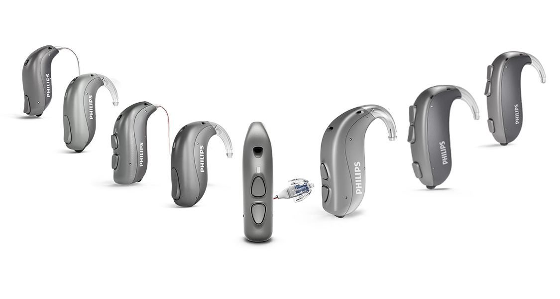 Philips HearLink hearing aids portfolio of receiver in the ear RITE and behind the ear BTE styles