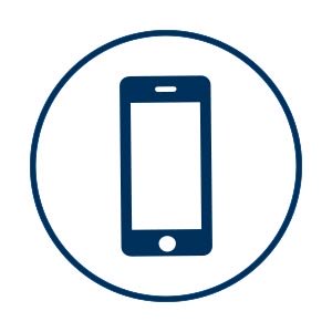 Un icono azul oscuro con un teléfono móvil se coloca sobre un fondo blanco