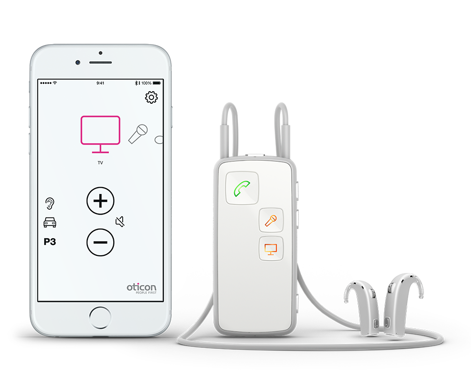 gamme Oticon connectline blanc streamer pro et smartphone
