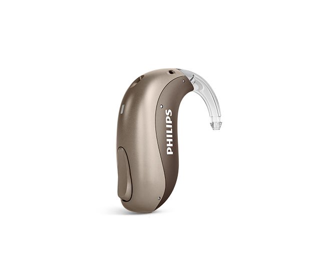 フィリップス ヒアリンク補聴器の耳かけ型充電タイプミニBTE T Rの装用イメージを見る