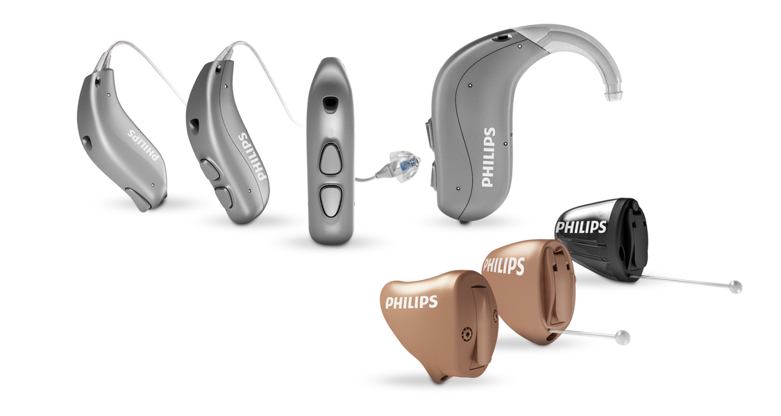 フィリップスHearLink補聴器の一覧。耳かけ型、および耳あな型補聴器。