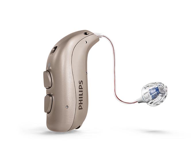 Philips HearLink miniRITE T behind the ear hearing aid. 