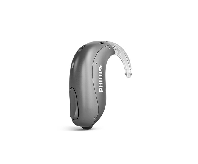 Se ett exempel på ej laddningsbara Philips HearLink mini BTE-hörapparater, även kallade miniBTE T från Philips Hearing Solutions