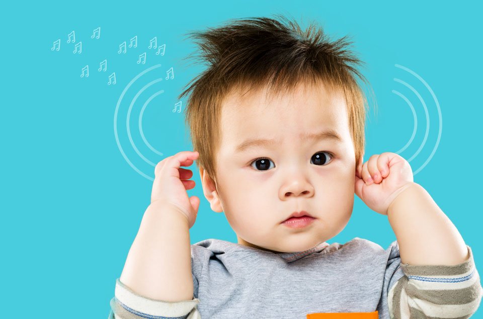 Baby hear. Baby Touch: Ears. Baby auditory impairment.